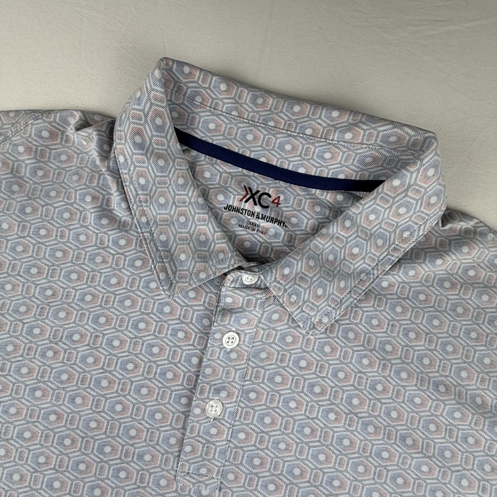 Johnston Murphy XC4 Polo Mens 3XL Blue Geometric AOP performance Stretch Golf